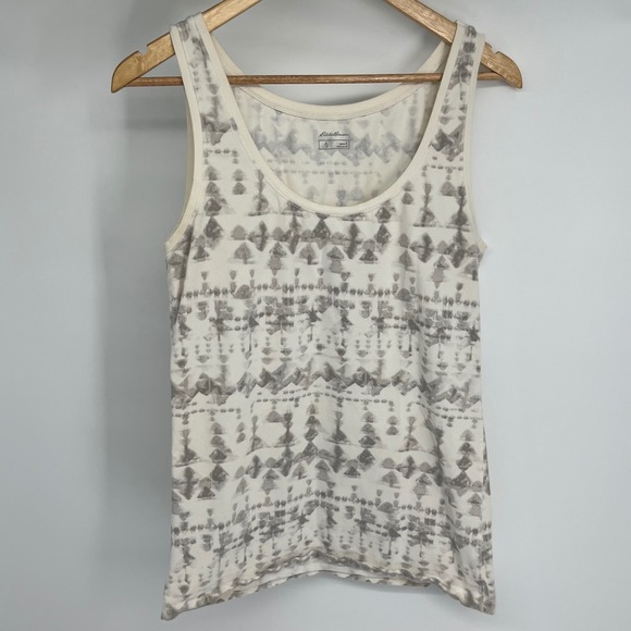 Eddie Bauer Tops - Eddie Bauer Womens Tank Top Beige Cream Grey Tie Dye Geometric Print Size L